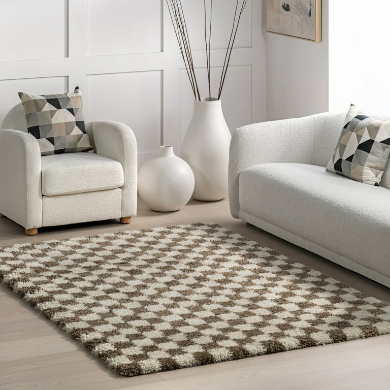 nuLOOM Adelaide Mid-Century Checkered Shag Area Rug, 4' x 6', Beige | Walmart (US)
