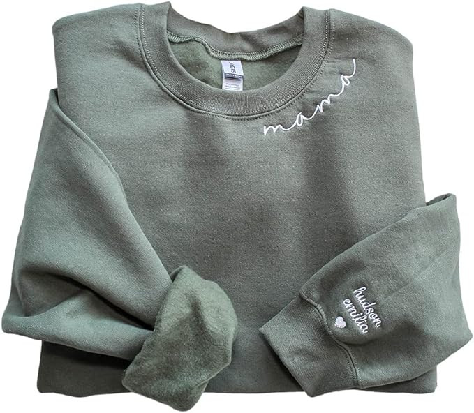 NAZENTI Custom Mama Embroidered Sweatshirt Kids Names-Personalized Gifts For New Mom, Mommy Birth... | Amazon (US)