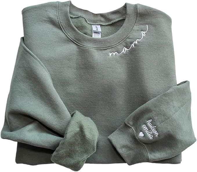 Nazenti Custom Mama Embroidered Sweatshirt With Kids Names Sleeve-New Mom Gift Personalized, Mama... | Amazon (US)