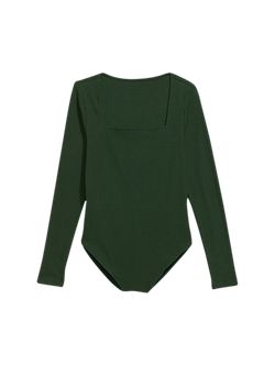 Long-Sleeve Square-Neck Rib-Knit Bodysuit for Women | Old Navy (US)