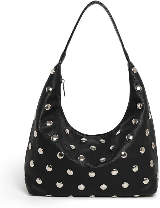 Studded Hobo Bags for Women Soft Vegan Leather Studded Shoulder Handbag Slouchy Tote Purses | Amazon (US)