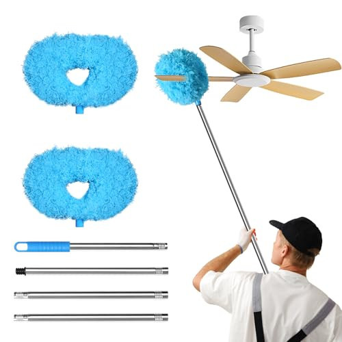 Storystore Ceiling Fan Cleaner Duster - Bendable and Adjustable Long Handle Feather Duster Kit, Fan Blade Cleaner for Cleaning High Ceilings Chandelier, Furniture, Blinds (Blue-2 Duster 1 Handle) | Amazon (US)