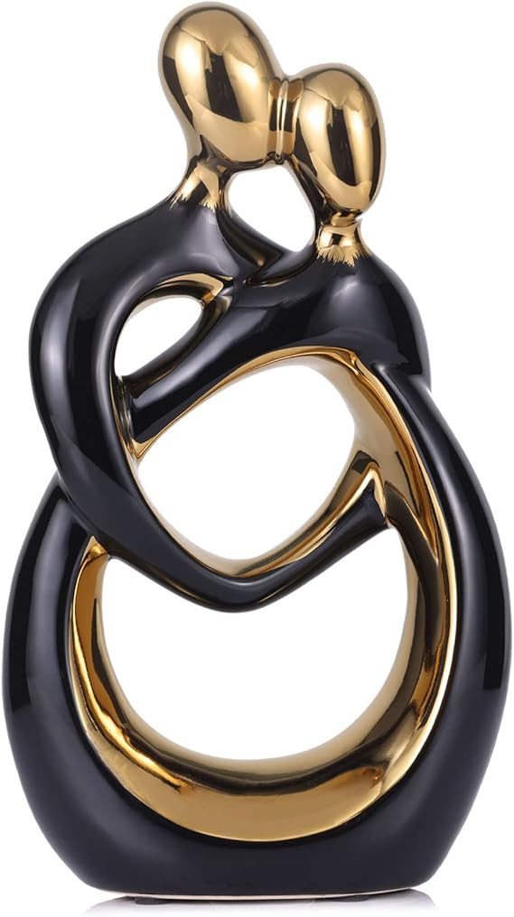 QIANLING Anniversary & Couples Gifts - Abstract Ceramic Couple Figurine, Black Gold Modern Decor,... | Amazon (US)