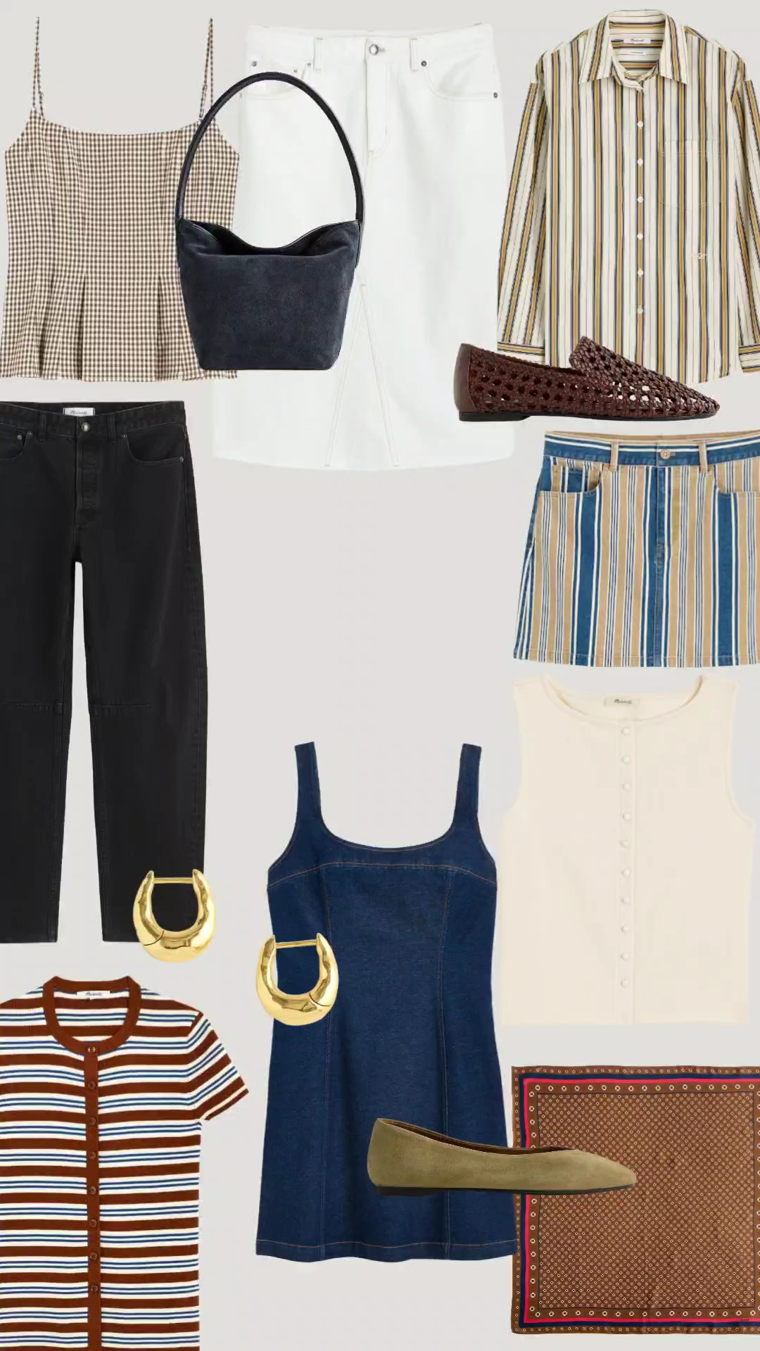 Madewell new styles. Fall style. Style inspiration. Denim skirt. Mini skirt. Retro. Striped button down. Loafers. Ballet flats. Barrel jeans. Denim dress. Suede handbag. Corset peplum top. 

#LTKSeasonal #LTKSaleAlert