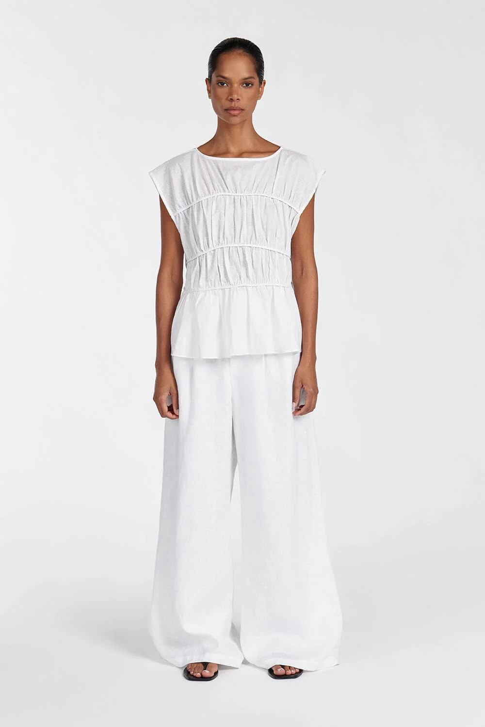 FLYNN WHITE LINEN TIERED TOP | DISSH