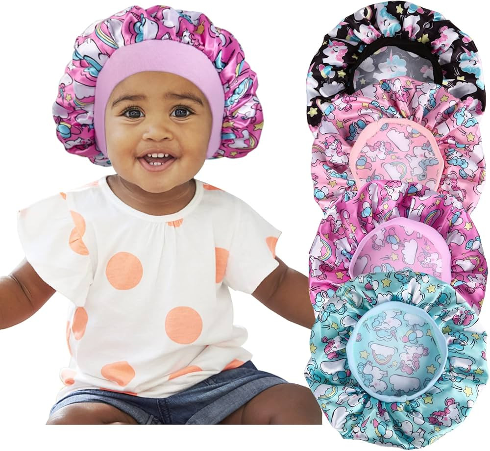 4 Pcs Silk Bonnet for Sleeping Kids Bonnets for Girls Baby Satin Sleep Cap Hair Wraps for Curly N... | Amazon (US)