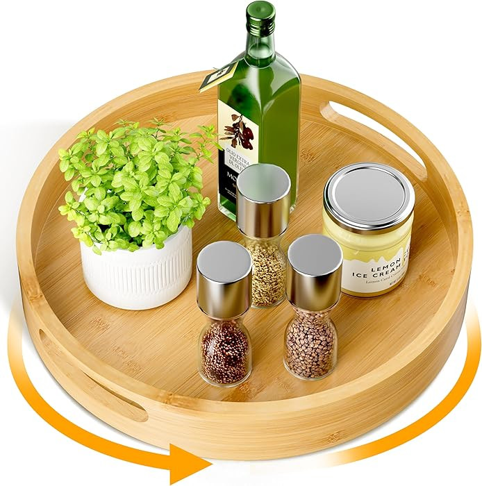 Lazy Susan Organizer Homerays 12 Inch Non-Skid Bamboo Lazy Susan for Kitchen Rotating Spice Rack ... | Amazon (US)