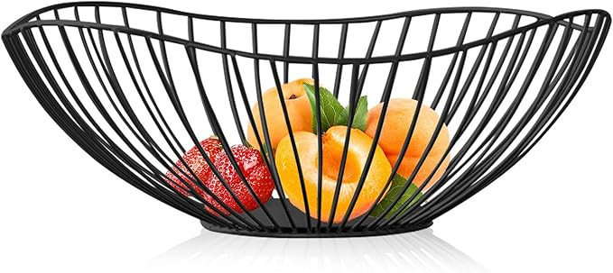 Metal Wire Fruit Basket, Black Fruit Bowl for Kitchen Counter, Fruit Holder Stand Storage Baskets... | Amazon (US)