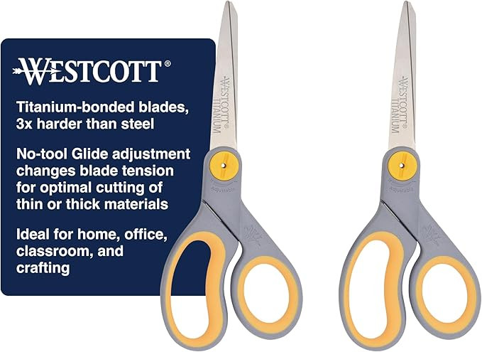 Westcott 8-Inch Titanium-Bonded Scissors with Adjustable Glide Feature for Office and Home - Gray... | Amazon (US)