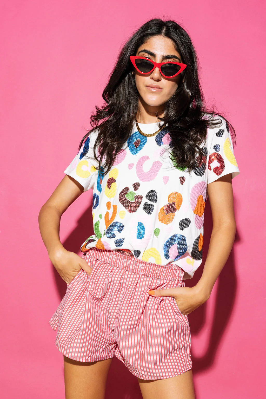 White Multi Leopard Tee | Queen of Sparkles