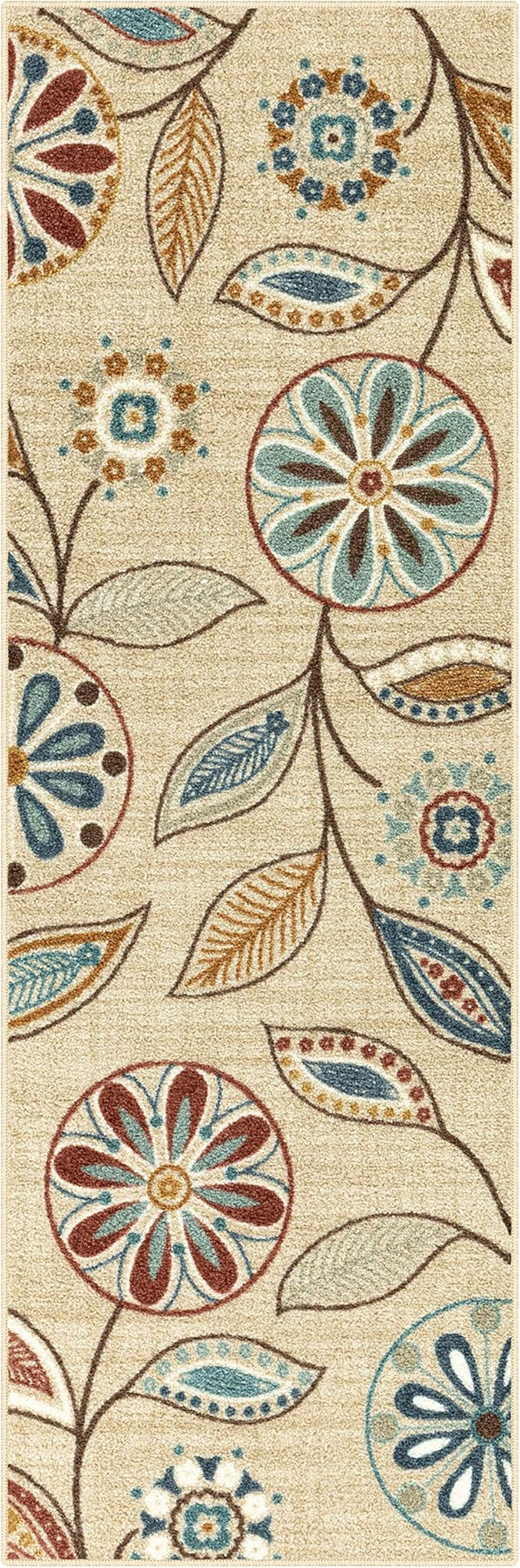 Maples Rugs Reggie Floral Runner Rug Non Slip Hallway Entry Carpet [Made in USA], 1 ft 8 x 5, Bei... | Amazon (US)