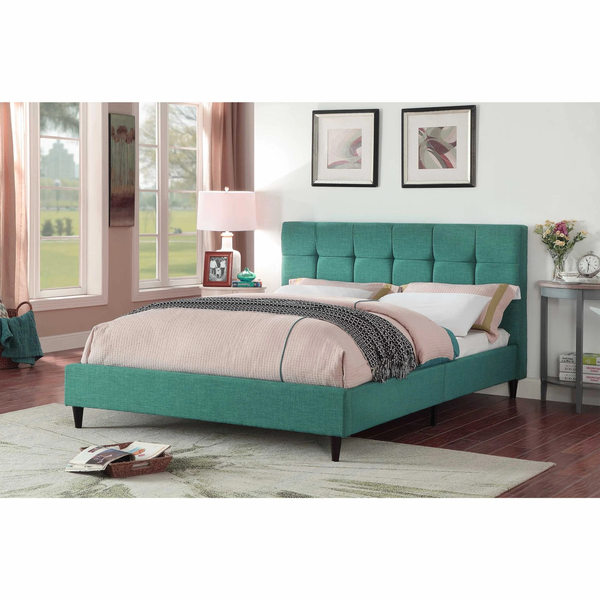 Solid Wood Queen Tufted Turquoise Upholstered Juteno Bed | Shop Simon