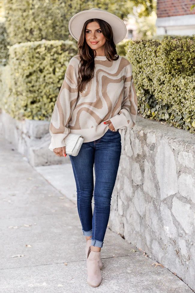 Beyond Words Tan Swirl Sweater | Pink Lily