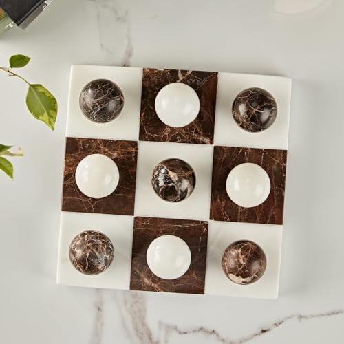Decorative Dual Tone Marble Classic Board, Marble Tic Tac Toe Game for Living Room Decor Centerpiece Ivory and Brown XO with Ivory and Brown Marble Decorative Table Top X/O Board Coffee Table Decor | Amazon (US)
