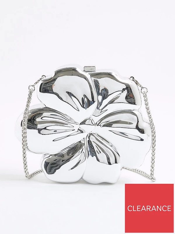 River Island Metal Flower Clutch - Silver | Very (UK)