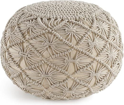 Pouf Ottoman - Hand Knitted Macrame Ottoman Pouf, Large Pouf Ottoman Foot Rest for Couch, 100% Co... | Amazon (US)