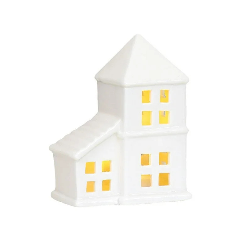 White Ceramic LED House | Christmas Village Light Up House Festive Ornament New N89C - Walmart.co... | Walmart (US)