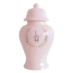 Laurel Wreath Monogram Ginger Jars in Cherry Blossom Pink | Lo Home by Lauren Haskell Designs