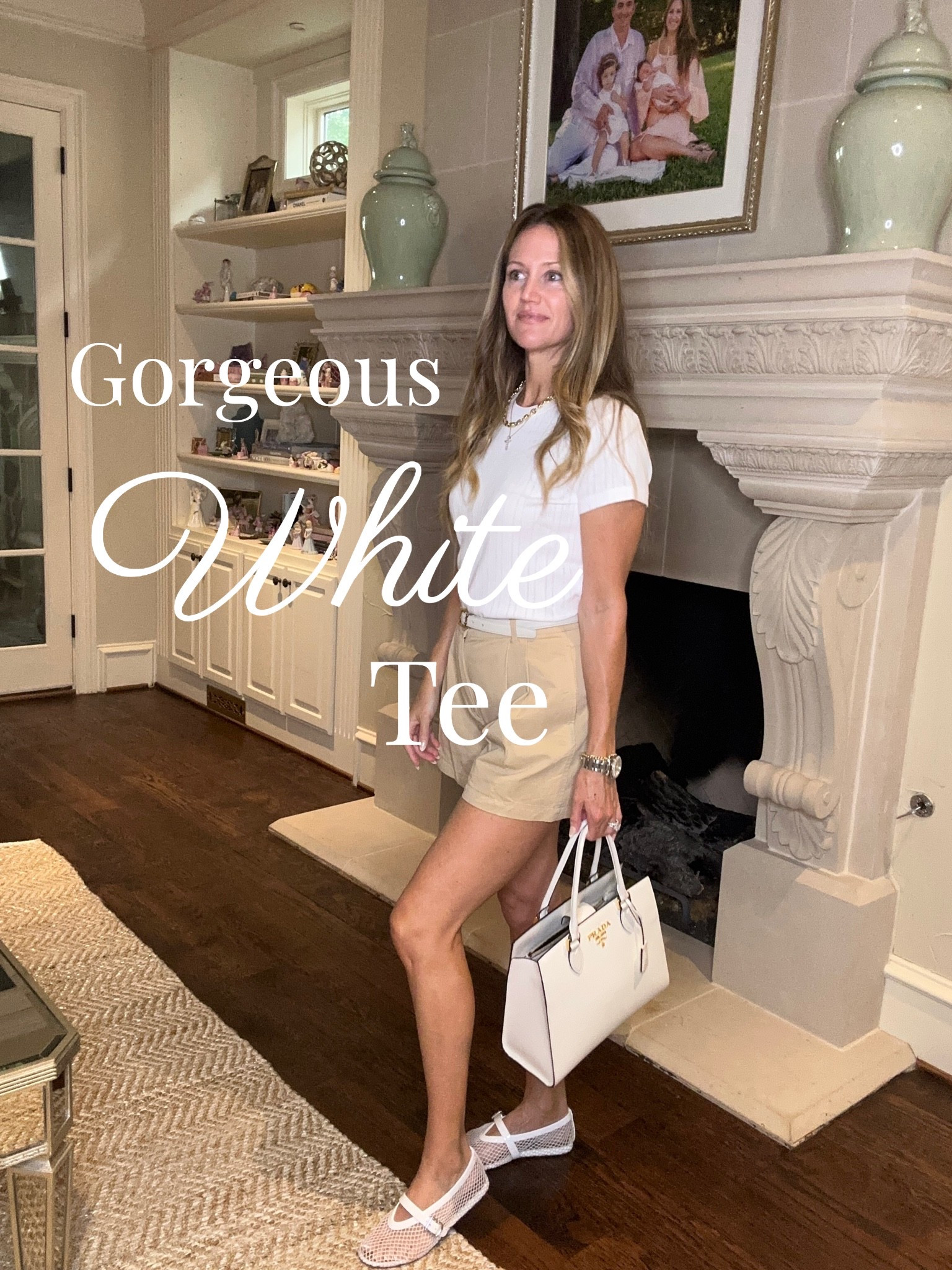 Gorgeous white tee and khaki’s and mesh flats! Beautiful everyday look