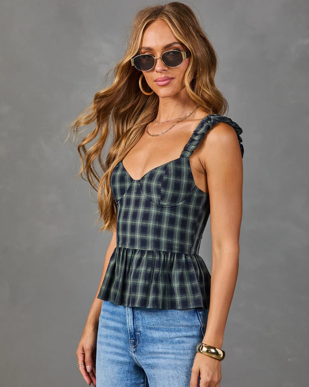 Harvest Social Plaid Peplum Tank Top | VICI