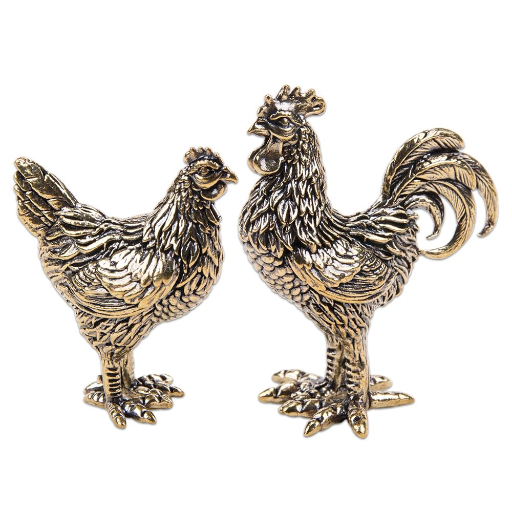 2Pcs Brass Rooster and Hen Figurines Vintage Fengshui Chicken Statue for Wealth and Prosperity Me... | Amazon (US)