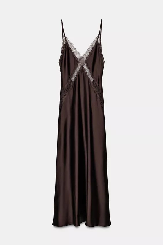 VESTITO MIDI SATINATO CON PIZZO | Zara IT