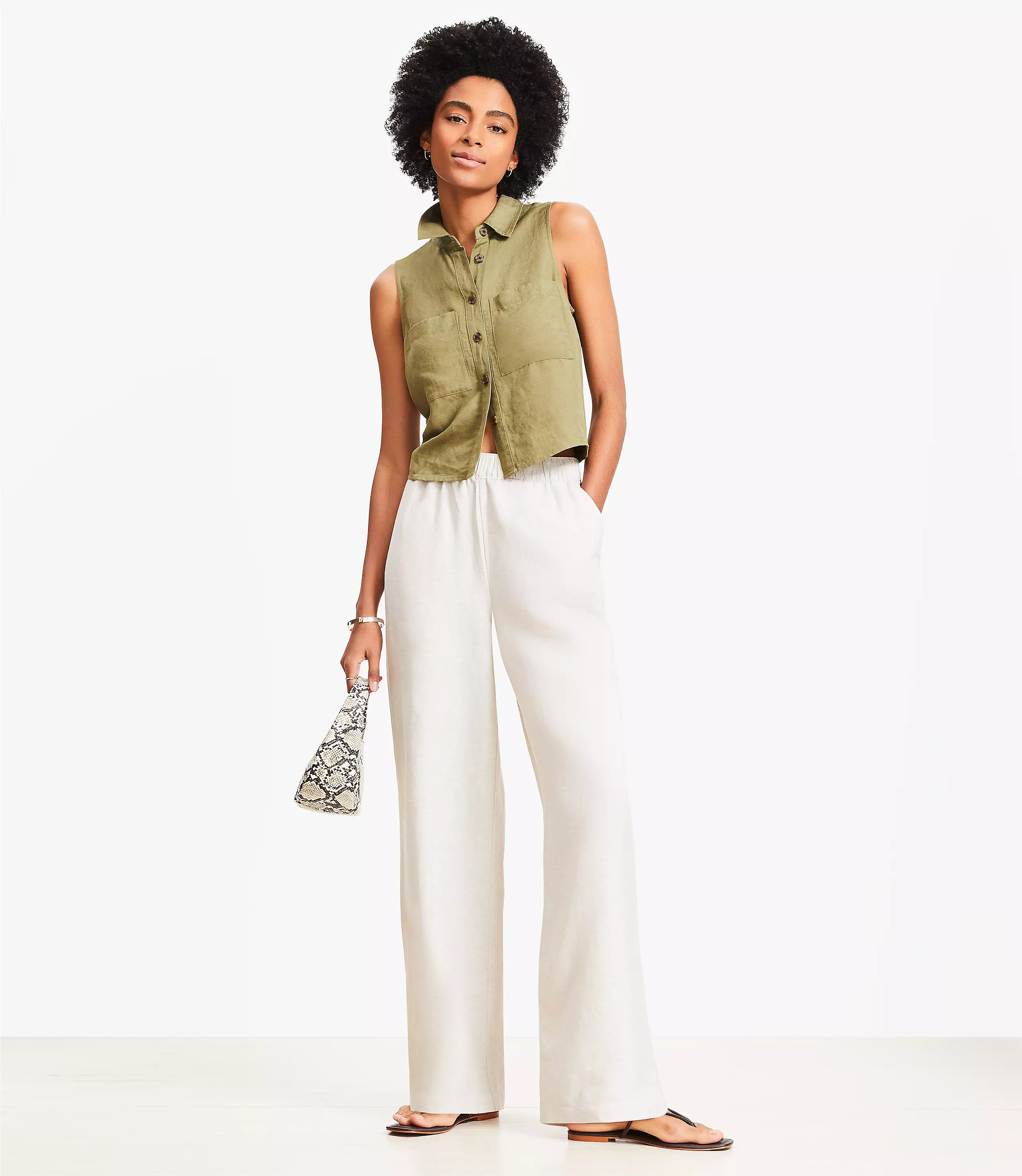 Pull On Straight Pants in Linen Blend | LOFT