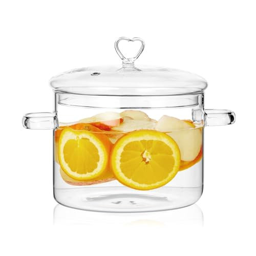 2L Clear Glass Cooking Pot with Heart Shape Lid,Simmer Pot for Stove Potpourri,Energy Conservation,Heat Resistant,Oven,Gas,Electric Stove Safe,Pasta Soups Potpourri,68oz | Amazon (US)
