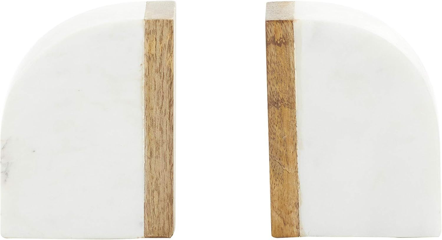 Deco 79 Marble Bookends with Wood Details, Set of 2 4"W, 5"H, White | Amazon (US)