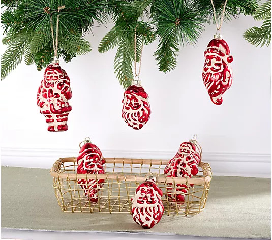 Cozy Cottage by Liz Marie Set of 6 Vintage Santa Ornaments - QVC.com | QVC