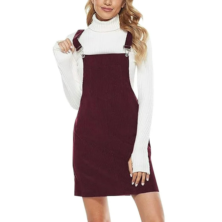 AYA Women's Corduroy A Line Mini Dress Adjustable Button Down Strap Red Bib Dress for Teenager Gi... | Walmart (US)