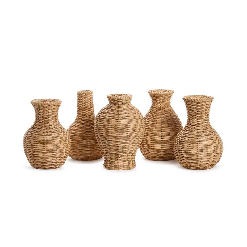 Basket Weave Patterned Vases, Set of 5 - Brown, Wood | The Company Store | The Company Store