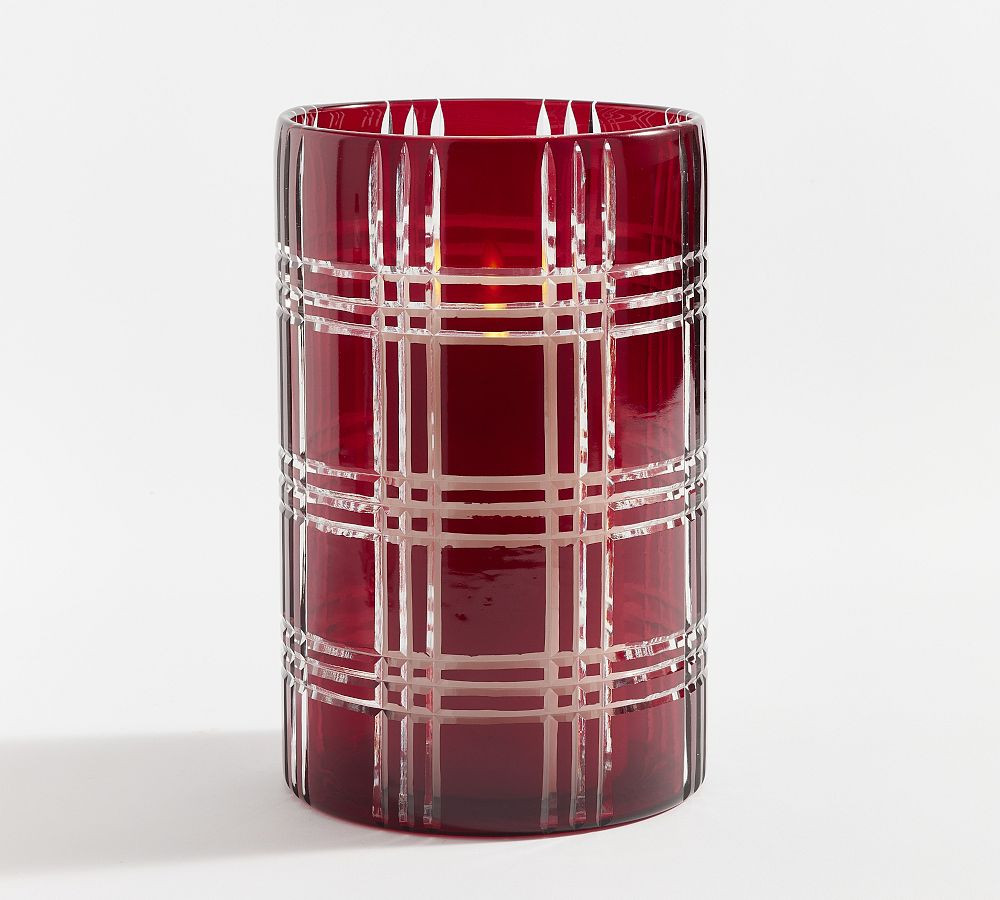 Stewart Plaid Cut Glass Hurricane Candle Holder | Pottery Barn (US)