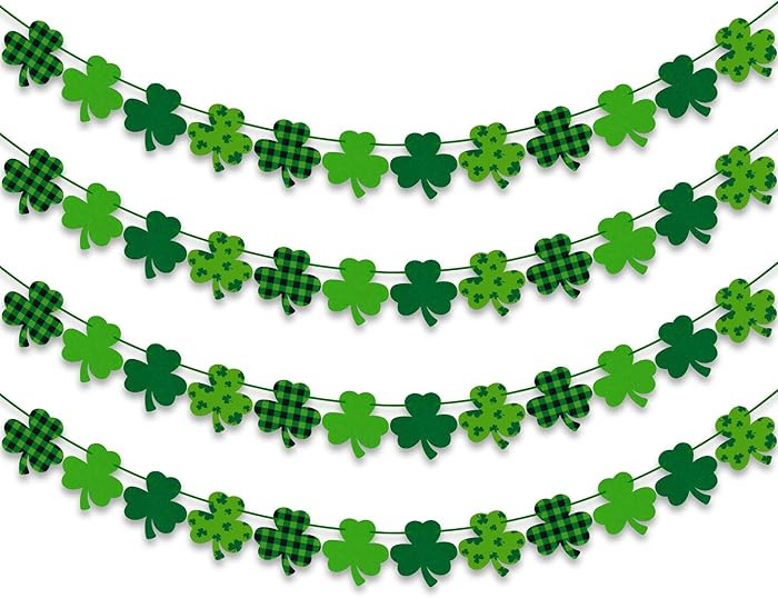4PCS Felt Shamrock Clover Garland Banner - NO DIY, St. Patrick's Day Decorations - Buffalo Plaid ... | Amazon (US)