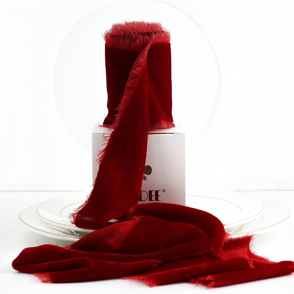 MEEDEE 3 Inch Red Fringe Silk Ribbon for Wreaths, Flower Bouquet, Photography, Dress Sash, Baby S... | Amazon (US)