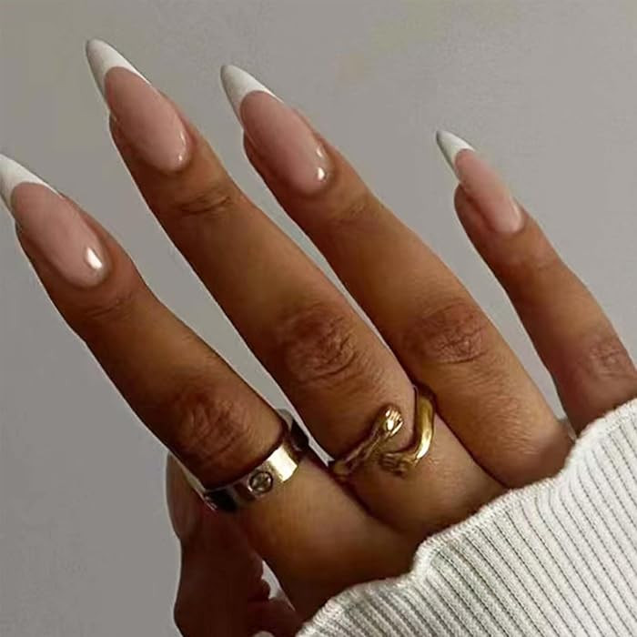Hkanlre French Stiletto Fake Nails Acrylic Press on Nails Long Nude False Nails Full Cover Nails ... | Amazon (US)