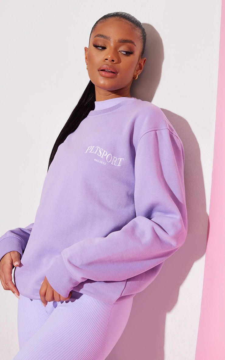 PRETTYLITTLETHING Lilac Sport Oversized Sweatshirt | PrettyLittleThing US