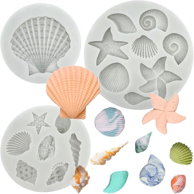 3 PCS Marine Theme Cake Fondant Silicone Mold Seashell Conch Starfish Coral Baking Molds for DIY ... | Amazon (US)