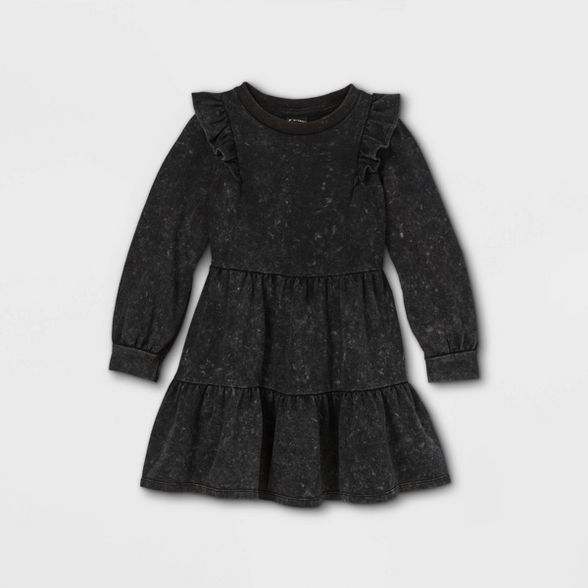 Toddler Girls' French Terry Tiered Long Sleeve Dress - art class™ Black | Target