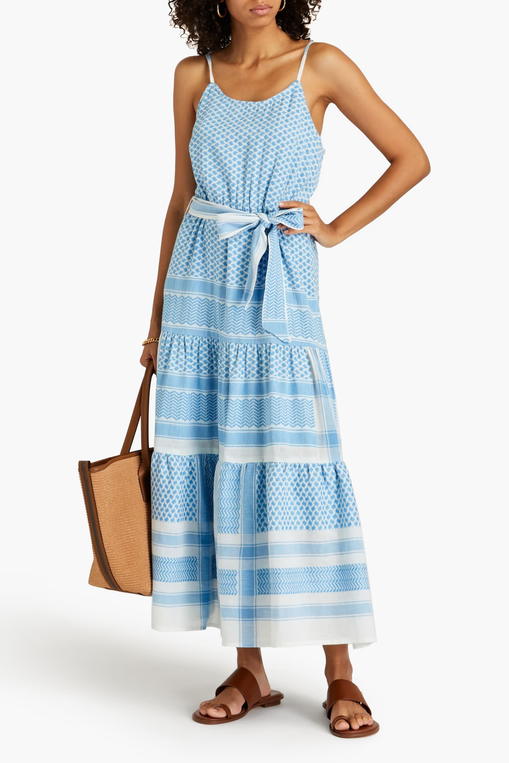 Rose belted gathered cotton-jacquard midi dress | The Outnet (US and CA)