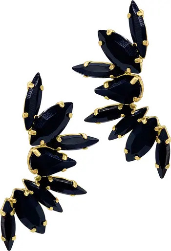 Adornia 14K Yellow Gold Plated Black Crystal Climber Stud Earrings | Nordstromrack | Nordstrom Rack