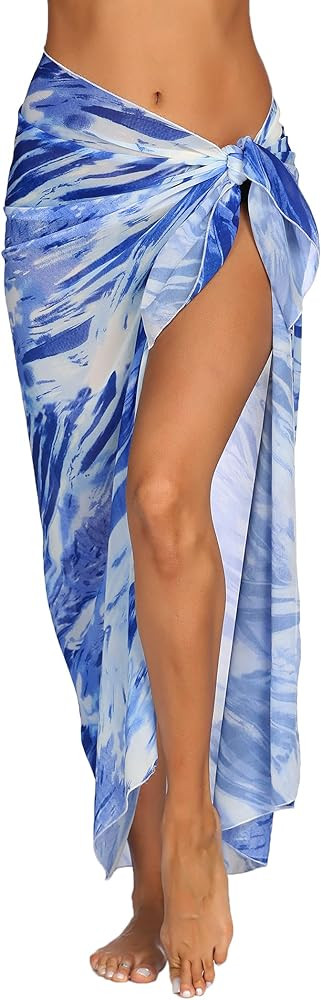 Ekouaer Women Sarong Swimsuit Coverups Chiffon Long Bikini Wraps Sheer Beach Bathing Suit Cover U... | Amazon (US)
