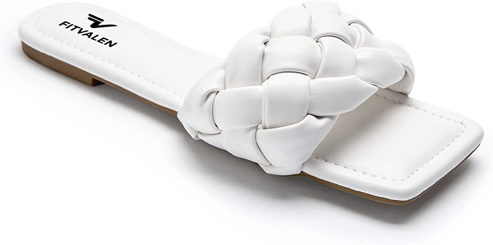 FITVALEN Braided Sandals for Women, Women's Square Open Toe Slide Sandals Comfort Woven Strap Fla... | Amazon (US)