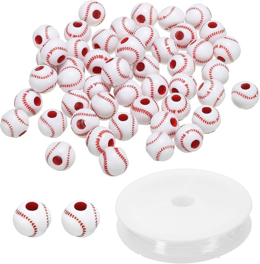 PATIKIL 12mm Acrylic Softball Beads Bulk, 50 Pack Round Sports Spacer Beads with 4.4 Yard Elastic... | Amazon (US)