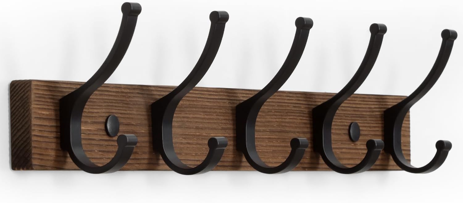 Coat Rack Wall Mount, 16.5 Inches Wood Coat Hooks, Wall Hooks for Hanging, Hat Rack Bag Hanger Ke... | Amazon (US)