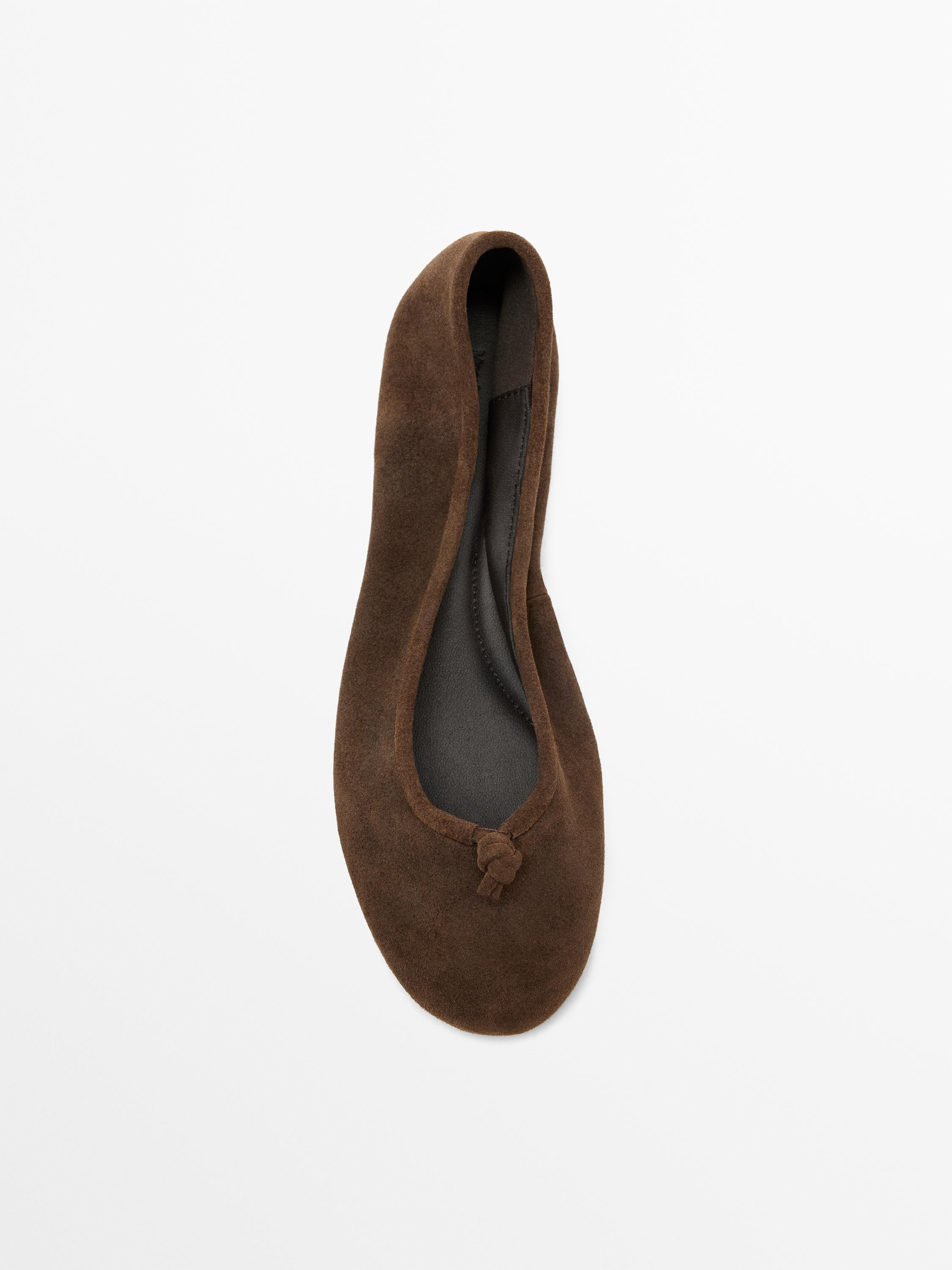 Leather ballet flats with knot | Massimo Dutti UK