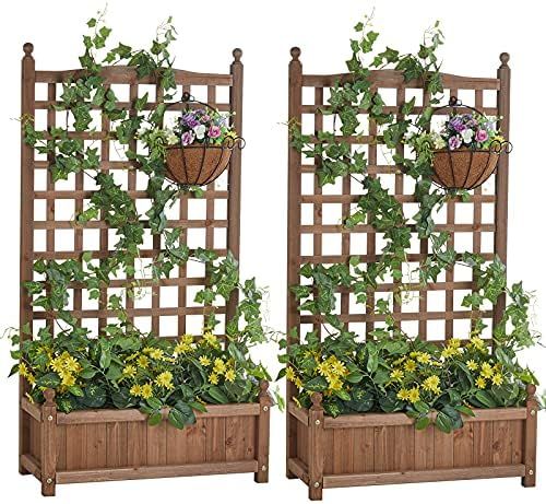 Amerlife Raised Garden Bed with Trellis 4x2.2x1 FT 2PC Garden Box for Vine Climbing Plants Vegeta... | Amazon (US)