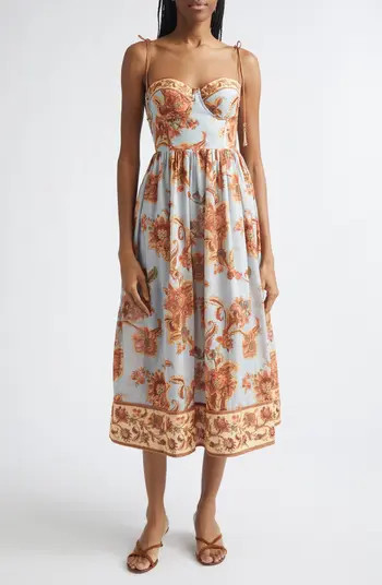 Aster Border Print Corset Midi Sundress | Nordstrom