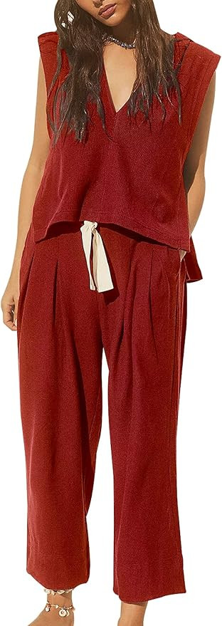 morhuduck Women's Two Piece Outfits Summer Lounge Sets Sleeveless Hooded Tank Tops and High Waist... | Amazon (US)