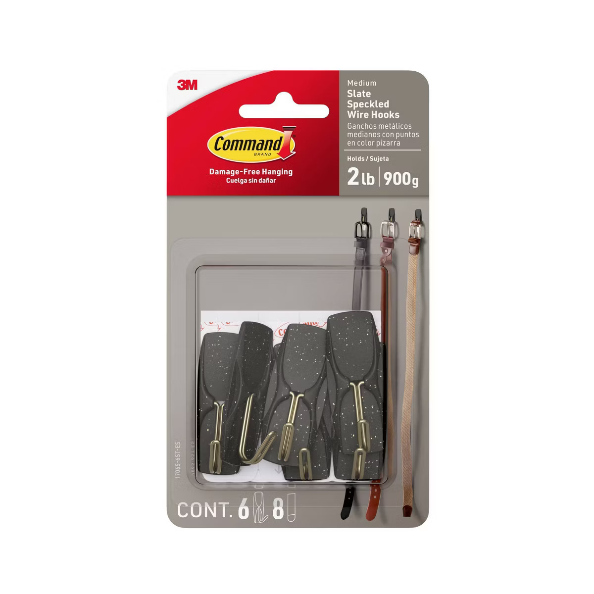Command Damage-Free Medium 6 Wire Hooks and 8 Strips Slate Speckle | Target